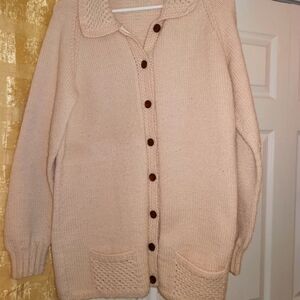Cream gentle pink Hand knit cardy